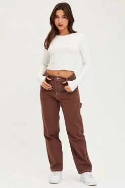 FabWear Shop -FabWear Shop hw straight leg jean brown carpenter denim jeans high rise 32965613650113