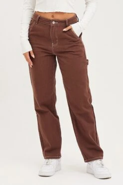 Brown Carpenter Denim Jeans High Rise -FabWear Shop hw straight leg jean brown carpenter denim jeans high rise 32965613682881