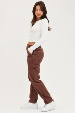 Brown Carpenter Denim Jeans High Rise -FabWear Shop hw straight leg jean brown carpenter denim jeans high rise 32965613748417