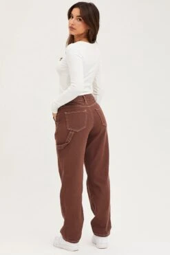 Brown Carpenter Denim Jeans High Rise -FabWear Shop hw straight leg jean brown carpenter denim jeans high rise 32965613781185