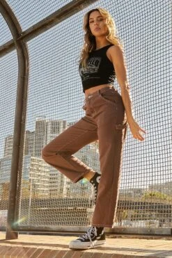 Brown Carpenter Denim Jeans High Rise