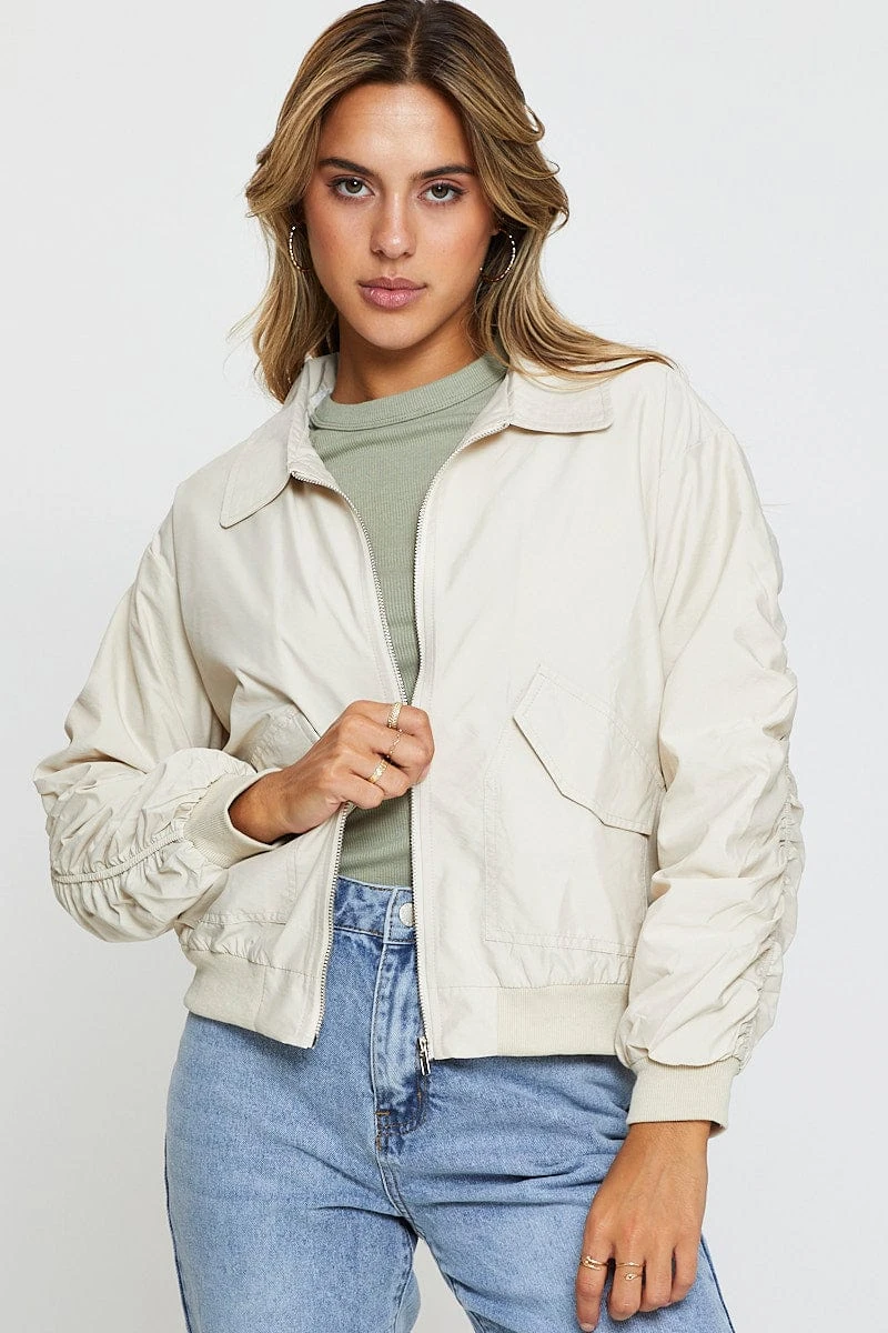 Beige Puffer Jacket Long Sleeve 2 Beige Puffer Jacket Long Sleeve - Image 2