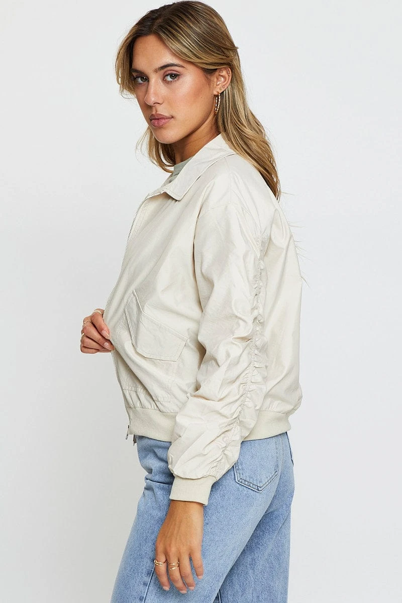 Beige Puffer Jacket Long Sleeve 4 Beige Puffer Jacket Long Sleeve - Image 4