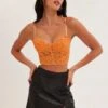 Orange Floral Lace Corset Top