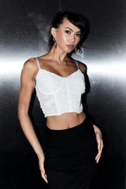 White Corset Top Sleeveless Sweetheart Mesh Crop -FabWear Shop jc1121 47w white 3