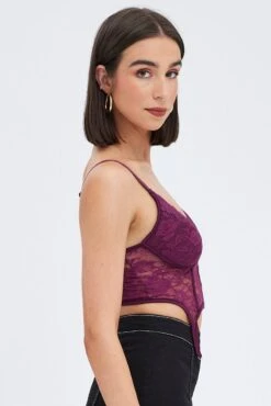 Purple Corset Top Sleeveless Sweetheart Crop Garter Lace -FabWear Shop jc1274 47w plum 4
