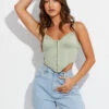 Green Corset Singlet Sleeveless Sweetheart Neck