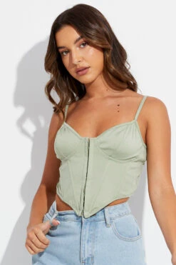 Green Corset Singlet Sleeveless Sweetheart Neck -FabWear Shop jc1312 84w khaki 3
