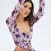 Purple Floral Corset Top Long Sleeve Crop