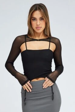 Black Garter Corset Shrug Long Sleeve Mesh 8 Black Garter Corset Shrug Long Sleeve Mesh -FabWear Shop jc1601a 47wb black 3