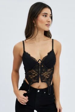 Black Garter Corset Singlet Crop Lace