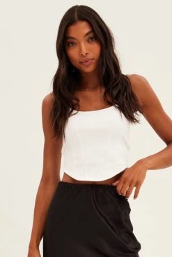 White Corset Singlet Sleeveless Scoop Neck Rib Jersey -FabWear Shop jcc1164 84w white 3