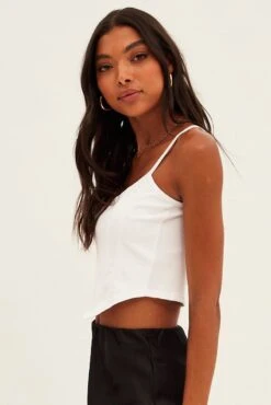 White Corset Singlet Sleeveless Scoop Neck Rib Jersey -FabWear Shop jcc1164 84w white 4