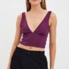 Purple Corset Detail Top Sleeveless Crop Slinky Jersey