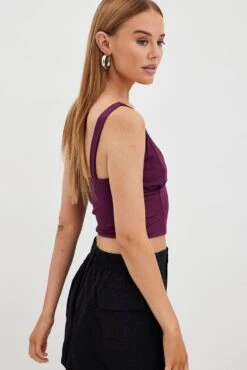 Purple Corset Detail Top Sleeveless Crop Slinky Jersey -FabWear Shop jd9215 81mb plum 4