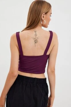 Purple Corset Detail Top Sleeveless Crop Slinky Jersey -FabWear Shop jd9215 81mb plum 5
