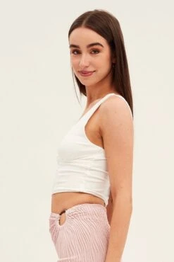 White Corset Detail Top Sleeveless Crop Slinky Jersey -FabWear Shop jd9215 81mb white 4