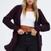 Brown Knit Cardigan Hooded Chenille