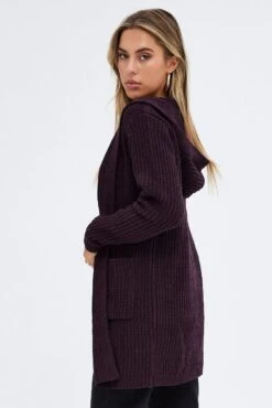 Brown Knit Cardigan Hooded Chenille -FabWear Shop kn0517c 45j chocolate 4