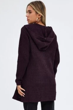 Brown Knit Cardigan Hooded Chenille -FabWear Shop kn0517c 45j chocolate 5