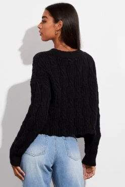 Black Oversized Cable Knit Cardigan -FabWear Shop kn1347 41jb black 5