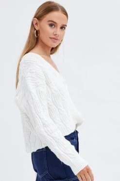 White Oversized Cable Knit Cardigan -FabWear Shop kn1347 41jb cream 4