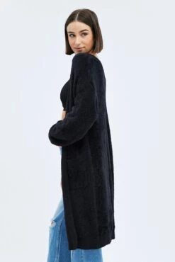 Black Longline Cardigan Fluffy 9 Black Longline Cardigan Fluffy -FabWear Shop kn1402a 41pb black 4