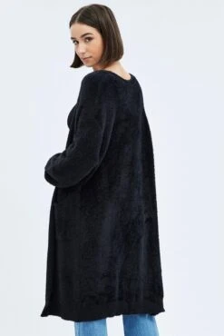 Black Longline Cardigan Fluffy 10 Black Longline Cardigan Fluffy -FabWear Shop kn1402a 41pb black 5