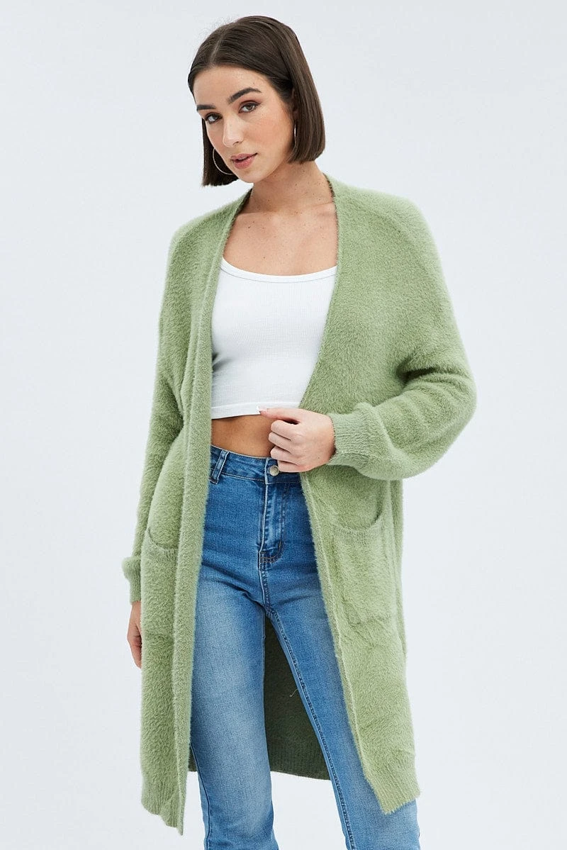 Green Longline Cardigan Fluffy 1 Green Longline Cardigan Fluffy