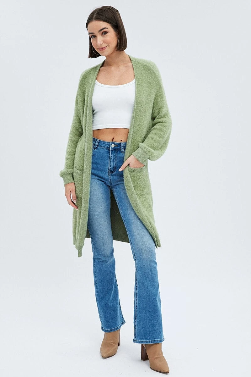 Green Longline Cardigan Fluffy 2 Green Longline Cardigan Fluffy - Image 2