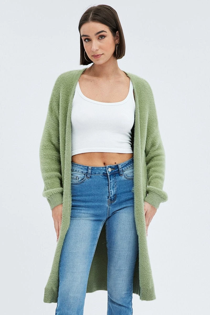 Green Longline Cardigan Fluffy 3 Green Longline Cardigan Fluffy - Image 3
