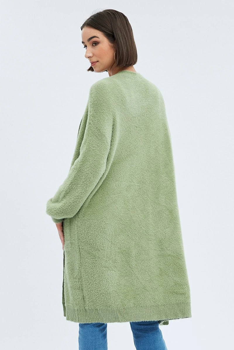 Green Longline Cardigan Fluffy 5 Green Longline Cardigan Fluffy - Image 5