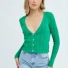 Green Long Sleeve Rib Knit Cardigan