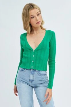 Green Long Sleeve Rib Knit Cardigan -FabWear Shop kn1575 40j jade 3