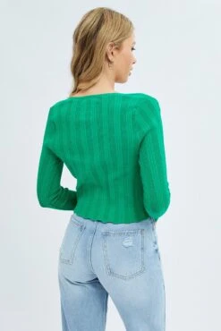 Green Long Sleeve Rib Knit Cardigan -FabWear Shop kn1575 40j jade 5