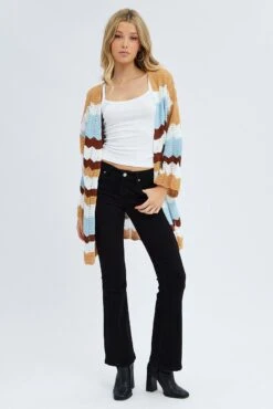 Stripe Knit Cardigan Long Sleeve Longline -FabWear Shop kn1577 41jb stripe 3