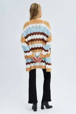 Stripe Knit Cardigan Long Sleeve Longline -FabWear Shop kn1577 41jb stripe 5