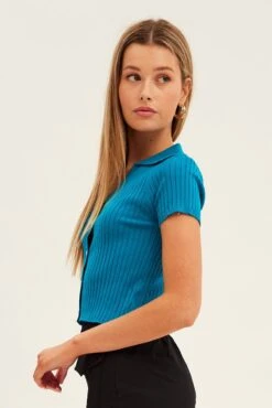 Blue Collar Knit Crop Cardigan Short Sleeve -FabWear Shop kn1594a 40jb ocean 4