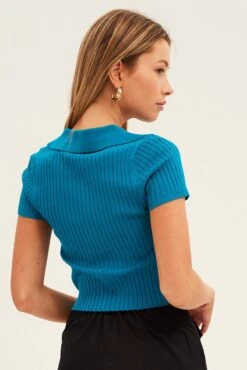 Blue Collar Knit Crop Cardigan Short Sleeve -FabWear Shop kn1594a 40jb ocean 5