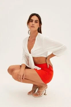 White Crop Cardigan Tie Up