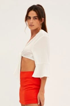 White Crop Cardigan Tie Up -FabWear Shop kn1679 81jb white 4