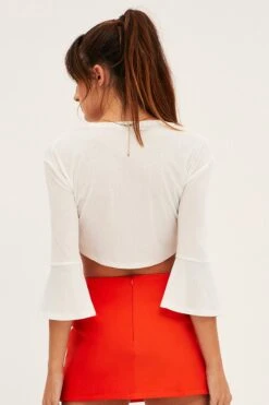 White Crop Cardigan Tie Up -FabWear Shop kn1679 81jb white 5