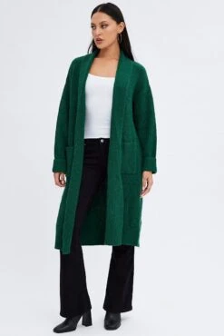 Green Longline Cardigan -FabWear Shop kn1717 45jb green 3