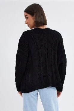 Black Longline Cable Knit Cardigan -FabWear Shop kn1725 41jb black 5