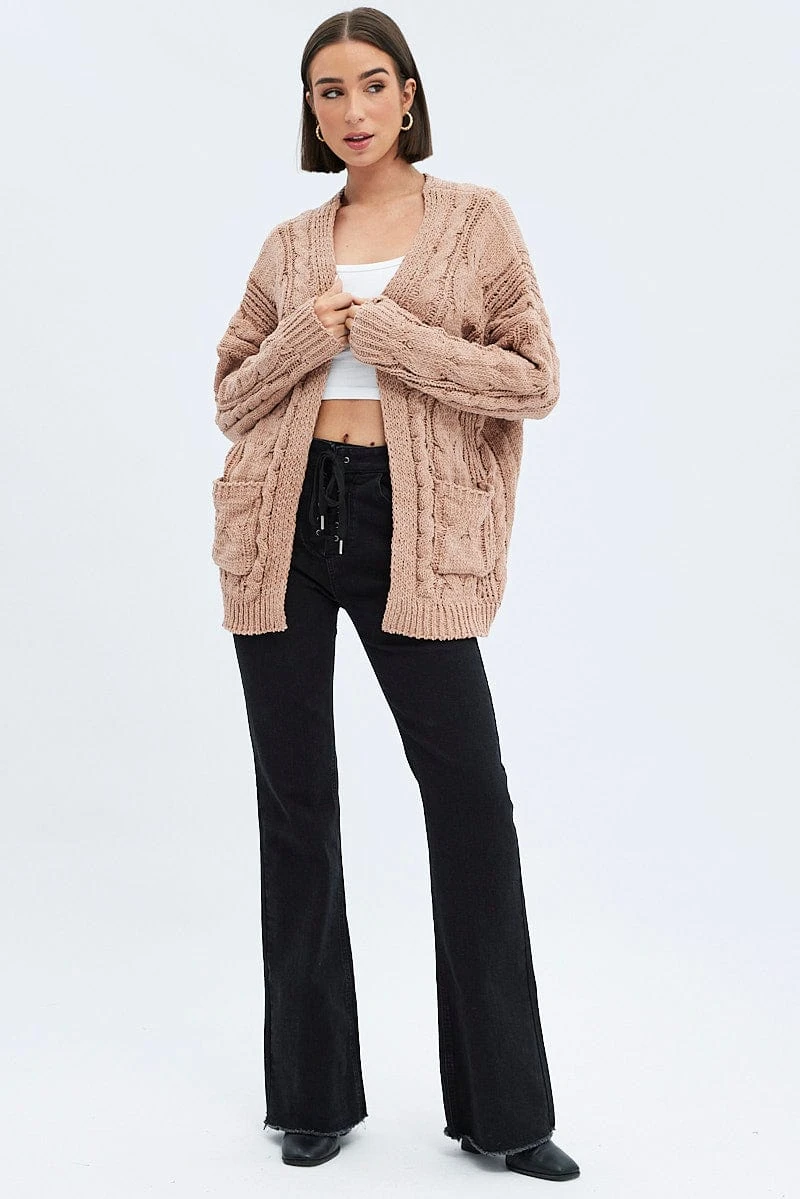 Camel Longline Cable Knit Cardigan 2 Camel Longline Cable Knit Cardigan - Image 2