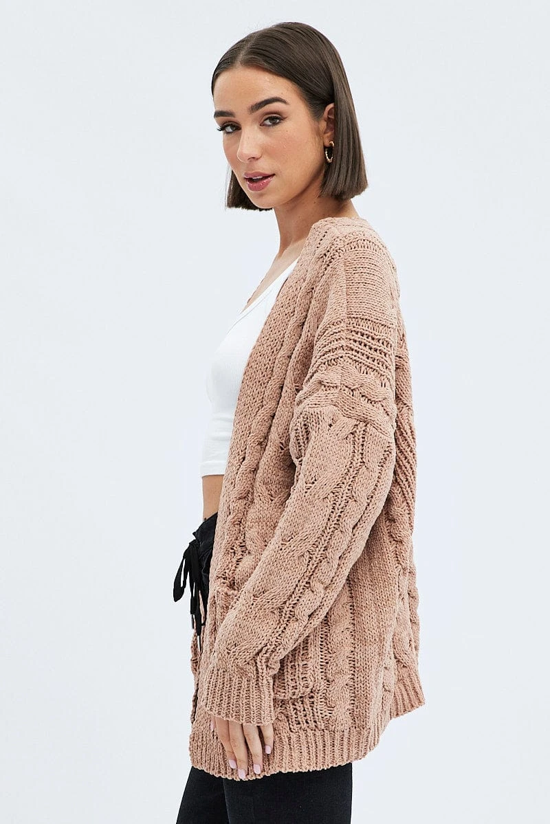 Camel Longline Cable Knit Cardigan 4 Camel Longline Cable Knit Cardigan - Image 4