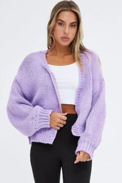 Purple Oversized Cardigan -FabWear Shop kn1814 41jb lilac 3