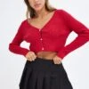 Red Knit Cardigan Long Sleeve