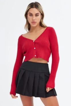 Red Knit Cardigan Long Sleeve 8 Red Knit Cardigan Long Sleeve -FabWear Shop kn1865 40jb red 3