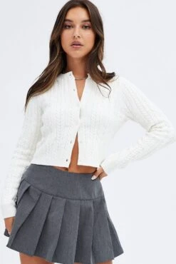 White Cardigan Long Sleeve Crew Neck -FabWear Shop kn1936 12jb white 3